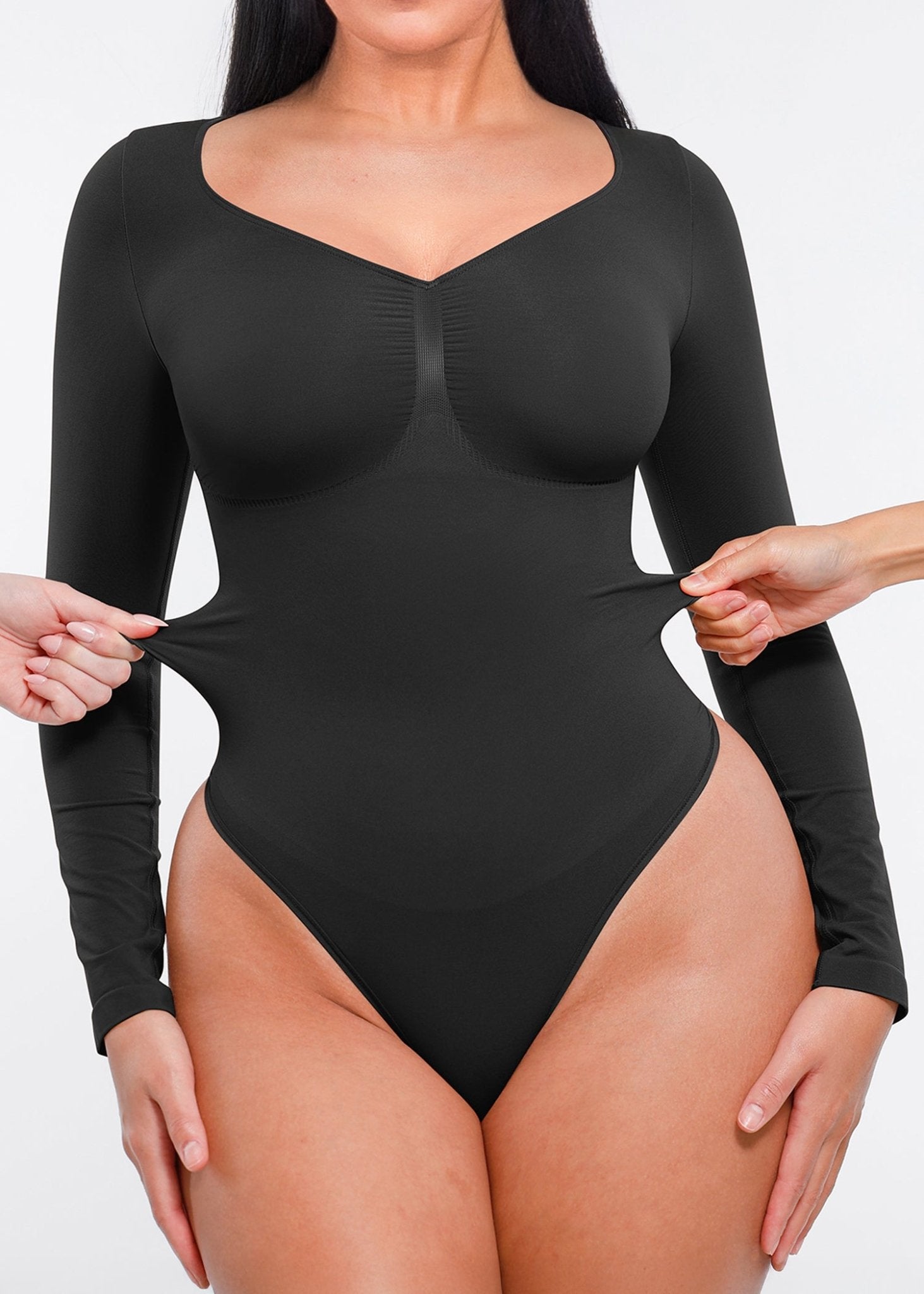 Marcella - Naadloze Lange Mouw Body met String, Borstondersteuning & Buikcontrole - Bella Fit™