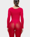 Marcella - Naadloze Lange Mouw Body met String, Borstondersteuning & Buikcontrole - Bella Fit™