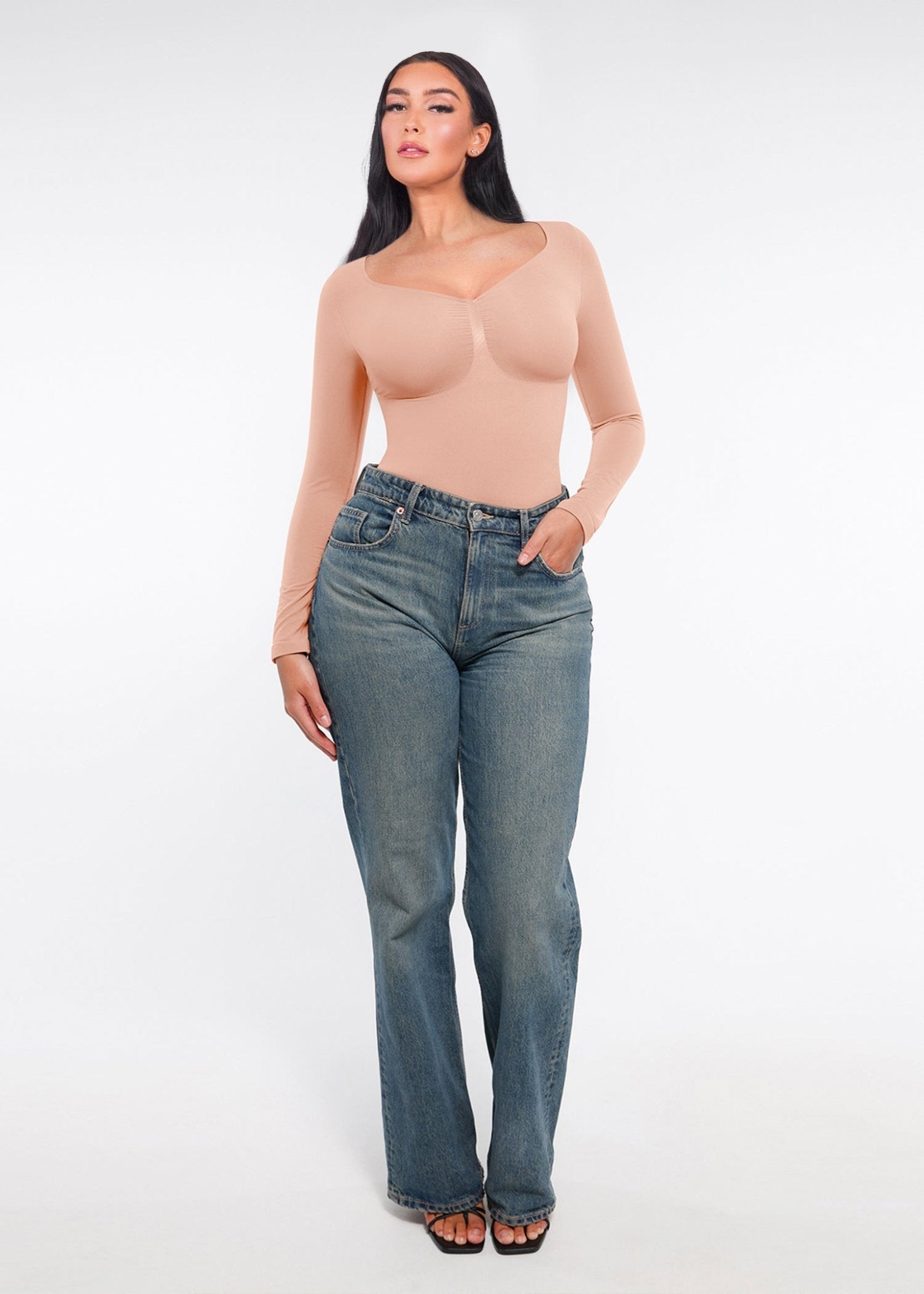 Marcella - Naadloze Lange Mouw Body met String, Borstondersteuning & Buikcontrole - Bella Fit™