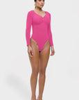 Marcella - Naadloze Lange Mouw Body met String, Borstondersteuning & Buikcontrole - Bella Fit™