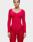 Marcella - Naadloze Lange Mouw Body met String, Borstondersteuning & Buikcontrole - Bella Fit™
