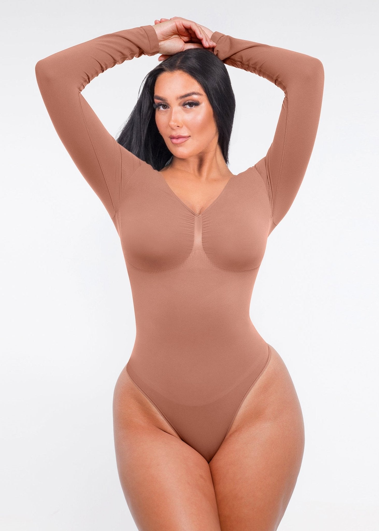 Marcella - Naadloze Lange Mouw Body met String, Borstondersteuning & Buikcontrole - Bella Fit™