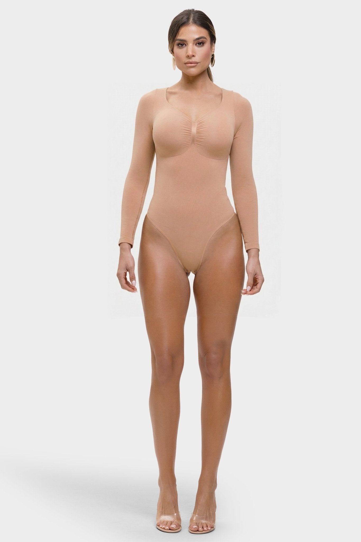 Marcella - Naadloze Lange Mouw Body met String, Borstondersteuning &amp; Buikcontrole - Bella Fit™