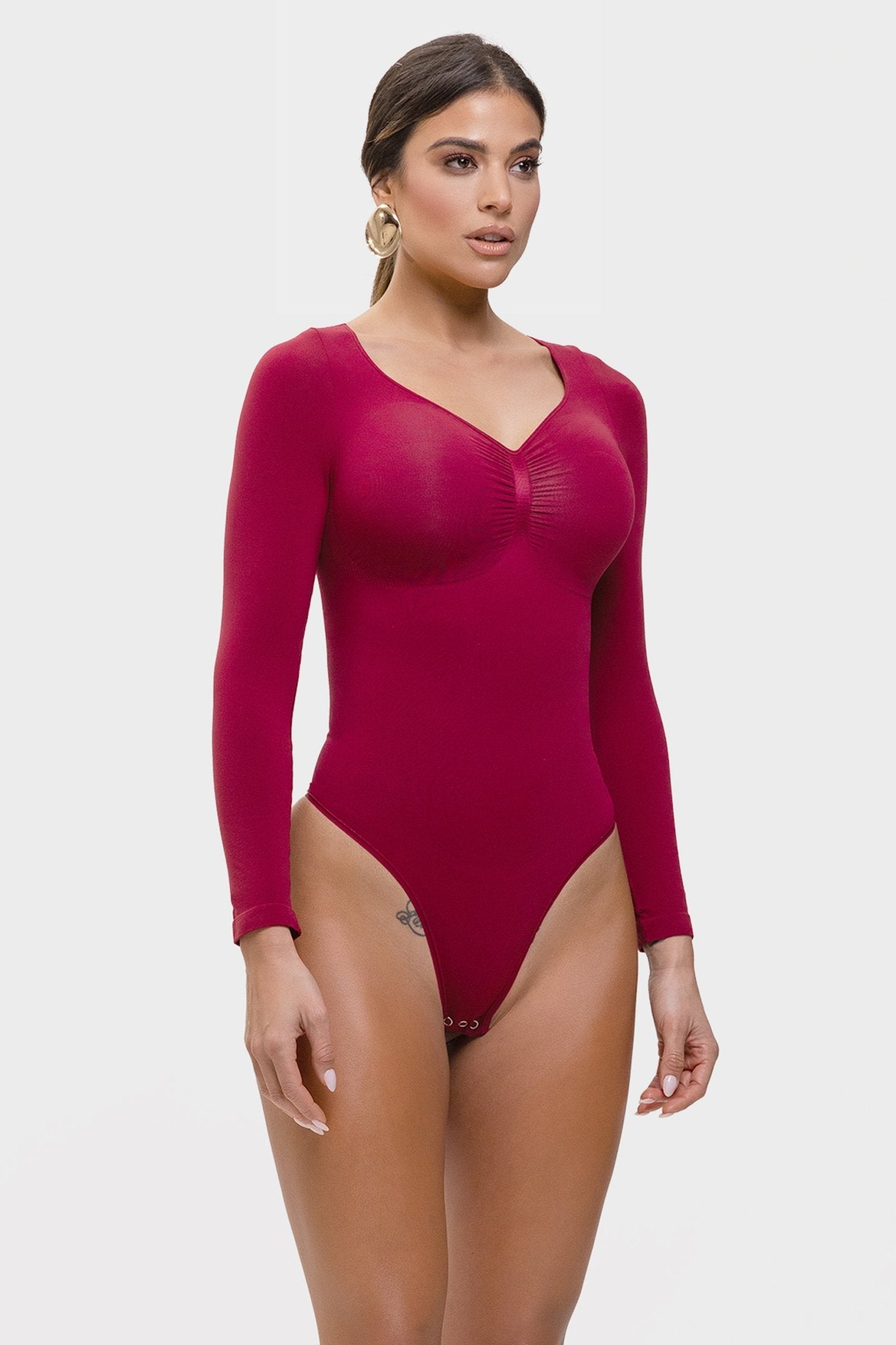 Marcella - Naadloze Lange Mouw Body met String, Borstondersteuning &amp; Buikcontrole - Bella Fit™