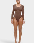 Marcella - Naadloze Lange Mouw Body met String, Borstondersteuning & Buikcontrole - Bella Fit™